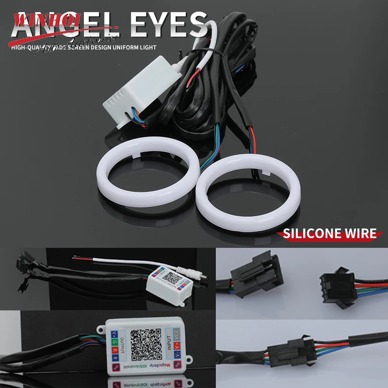 Car Angel Eyes RGB Cotton Halo Rings 12-24V Led Headlight Drl Motorcycle Moto Angel Eye 60mm 70mm 80mm 90mm 100mm 110mm 120mm