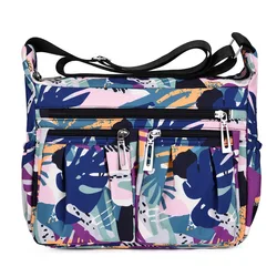 Women Multi-Pockets Shoulder Bags Nylon Portable Travel Bag Large Capacity Waterproof Crossbody Bag Female Floral Handbag