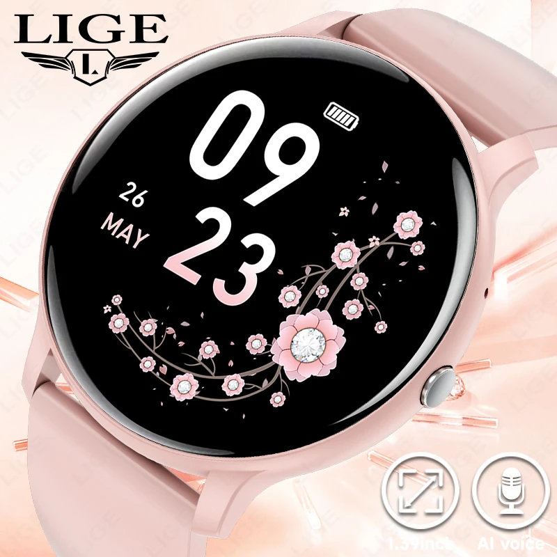 LIGE Sports Smart Watch for Men Women 1.39 Inch HD Screen Heart Rate Monitoring Music Bluetooth Call Wristwatch Lady Smartwatch