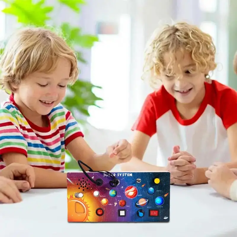 

Activity Board For Kids Wooden Solar System Sensory Board Portable Fine Motor Skills Game LED Light Controller Interactive