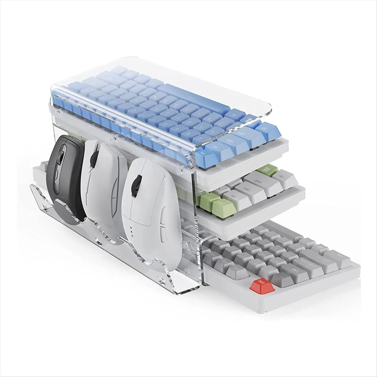 goodidea Keyboard Mouse Desktop Organizer Acrylic 3 Tier Stand Frame Shelf Keyboard Storage Tool for Room Exhibition Transparent