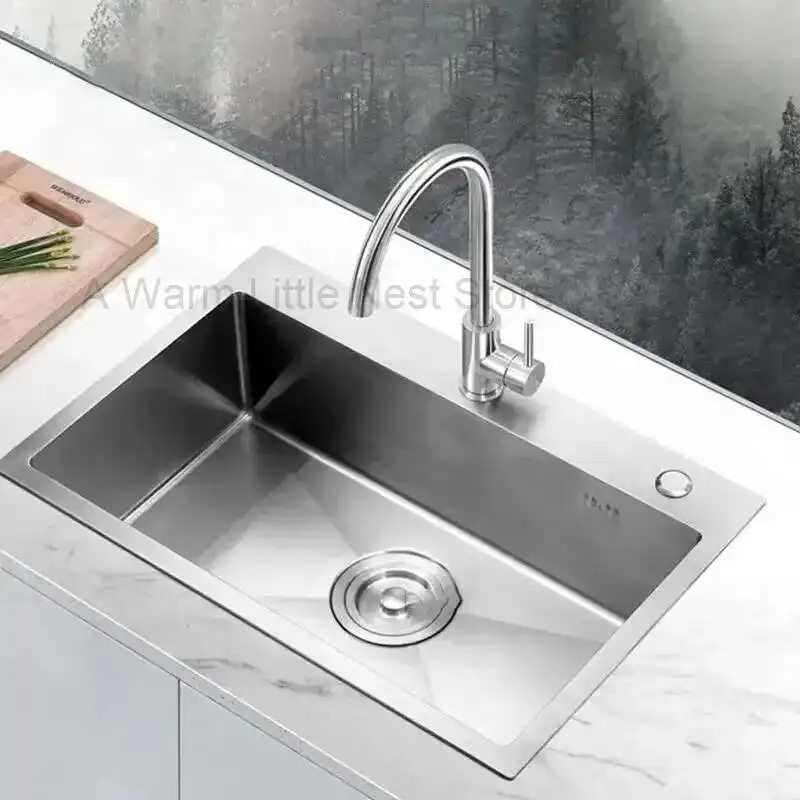

Luxury Stainless Steel Kitchen Sinks Single-slot Thickened Kitchen Accessories Wash Basin Built-in Countertop Lower Basin T