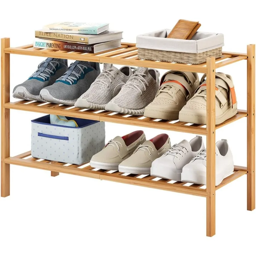 

3Tier Bamboo Shoe Rack for Entryway Stackable Heavy Duty MultiFunction Free Standing Shoe Racks for Bedroom Hallway Closet