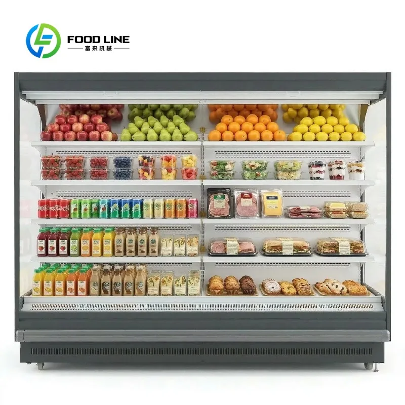 Custom Made Commercial Multideck Open Air Cooler Refrigerated Display Cabinet 4 Shelves Digital Temperature Control