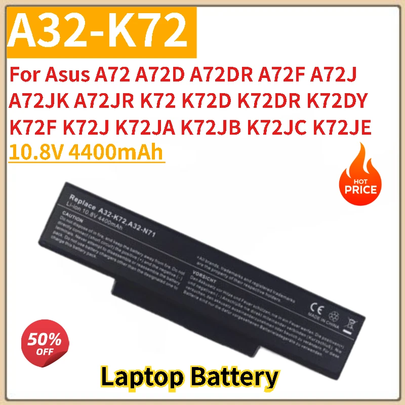 

New Laptop Battery A32-K72 10.8V 4400mAh for Asus A72J A72JK A72JR A72 A72D A72DR A72F K72 K72D K72DR K72DY K72F High Quality