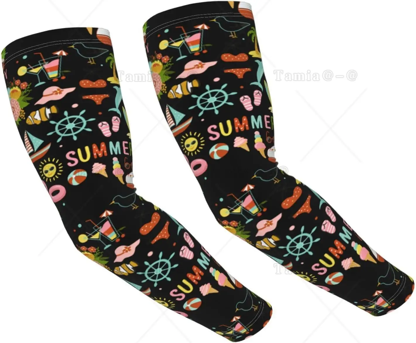 Hello Summer Print Arm Sleeves Cooling UV Sun Protection Sports Compression  for Men Women Golf Basketball Arm Sleeves