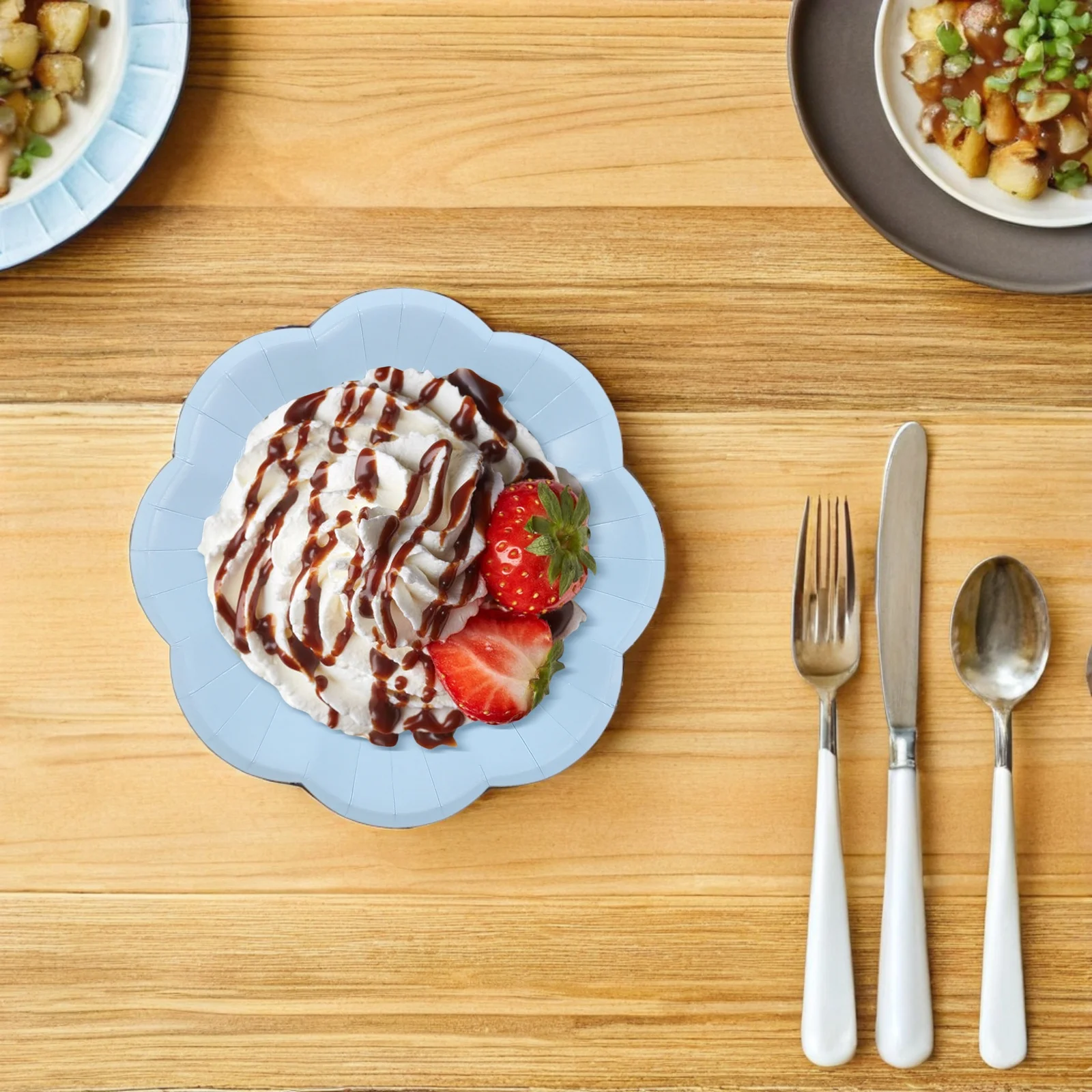 

40Pcs Gradient Blue Flower Shaped Paper Plates 7 Inch Cake Dessert Plates Disposable Birthday Wedding Shower Tea Party Tableware