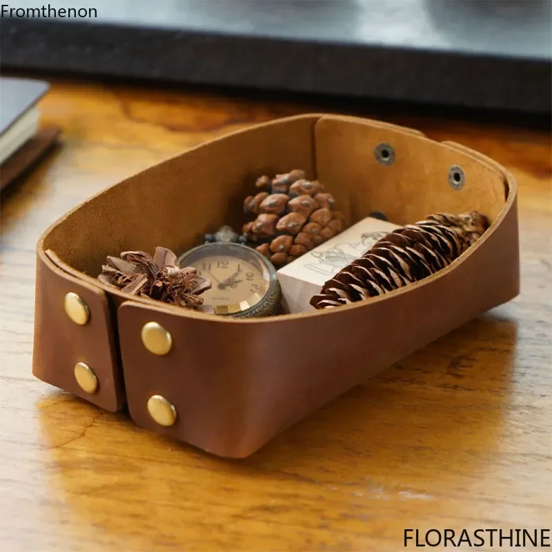 Fromthenon Handmade Genuine Leather Stationery Organizer Desk Storage Organizers Box Jewelry Cosmetics Finishing Tray Office