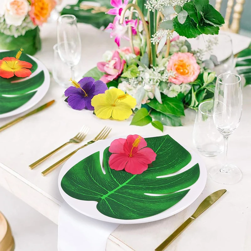 10/20 قطعة هاواي لوا حفلة ألوها راية زهرة الكركديه أوراق النخيل موجة البحر مفرش المائدة للحزب الاستوائي الشاطئ عيد ميلاد ديكور