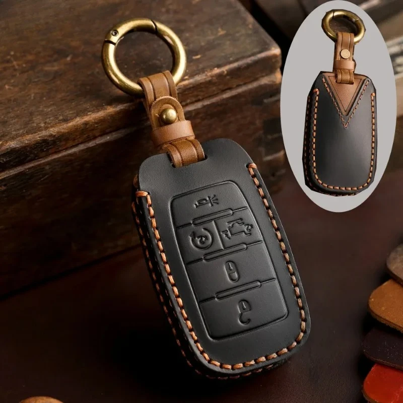 

Кожаный чехол для автомобильного ключа для Dodge RAM 1500 2500 3500 4500 5500 TRX Pickup 2019 2020 2021 2022 Chrysler Jeep Grand Cherokee