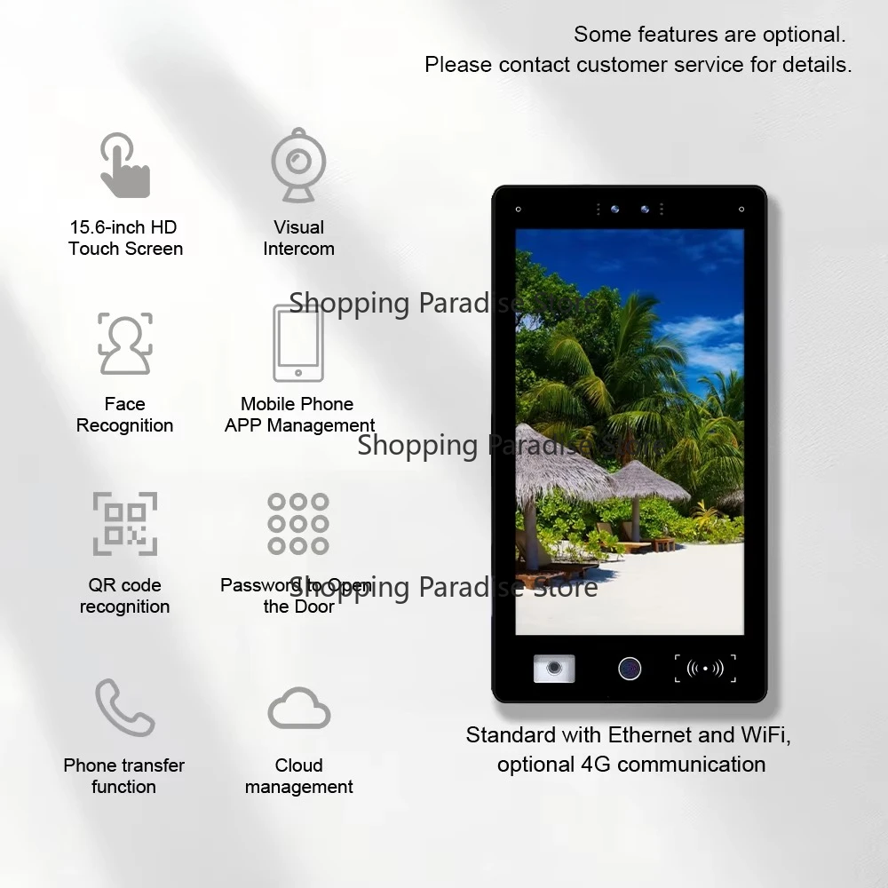 15.6-inch touch screen cloud video inte-rcom, supports face/fingerprint recognition, integrated 4G/WiFi Ethernet