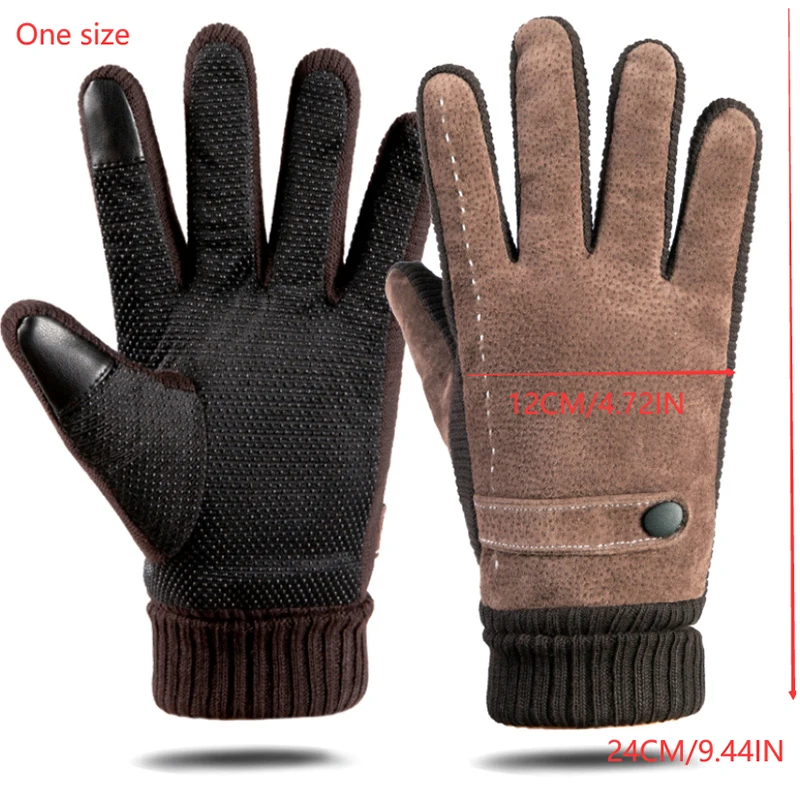 Winter Men's Gloves Suede Keep Warm Touch Screen Windproof Driving Guantes Thick Plush Anti Slip Outdoor Male Leather Gloves