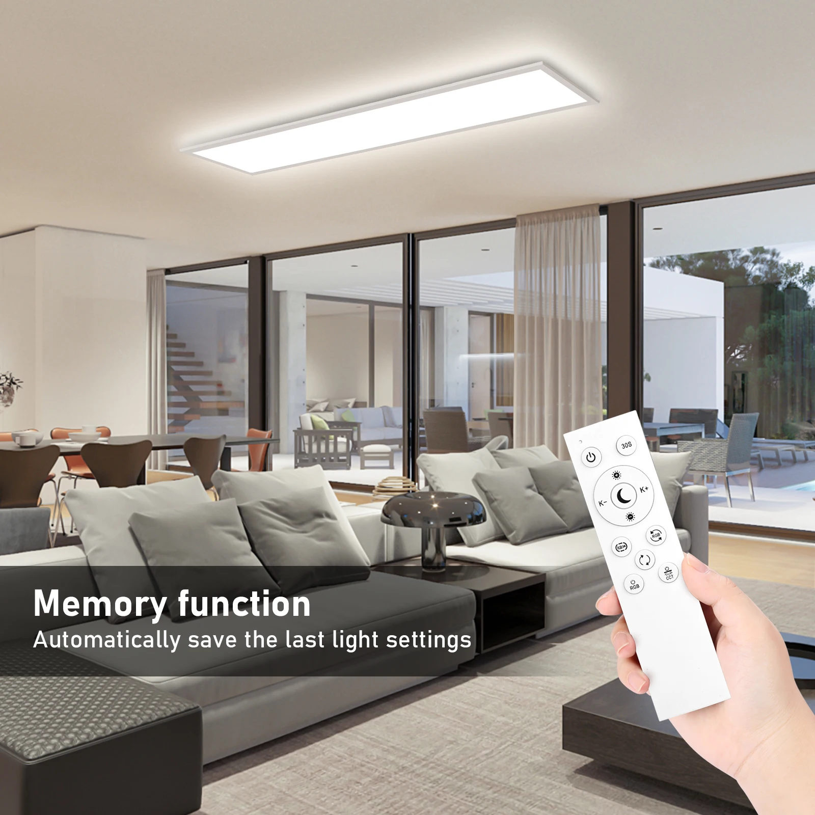 5PCS 100cm RGB LED Panel Ceiling Light, 30W 3300LM, 3000–6500K, Remote & Memory, for Living Room, Bedroom, Kitchen, Office