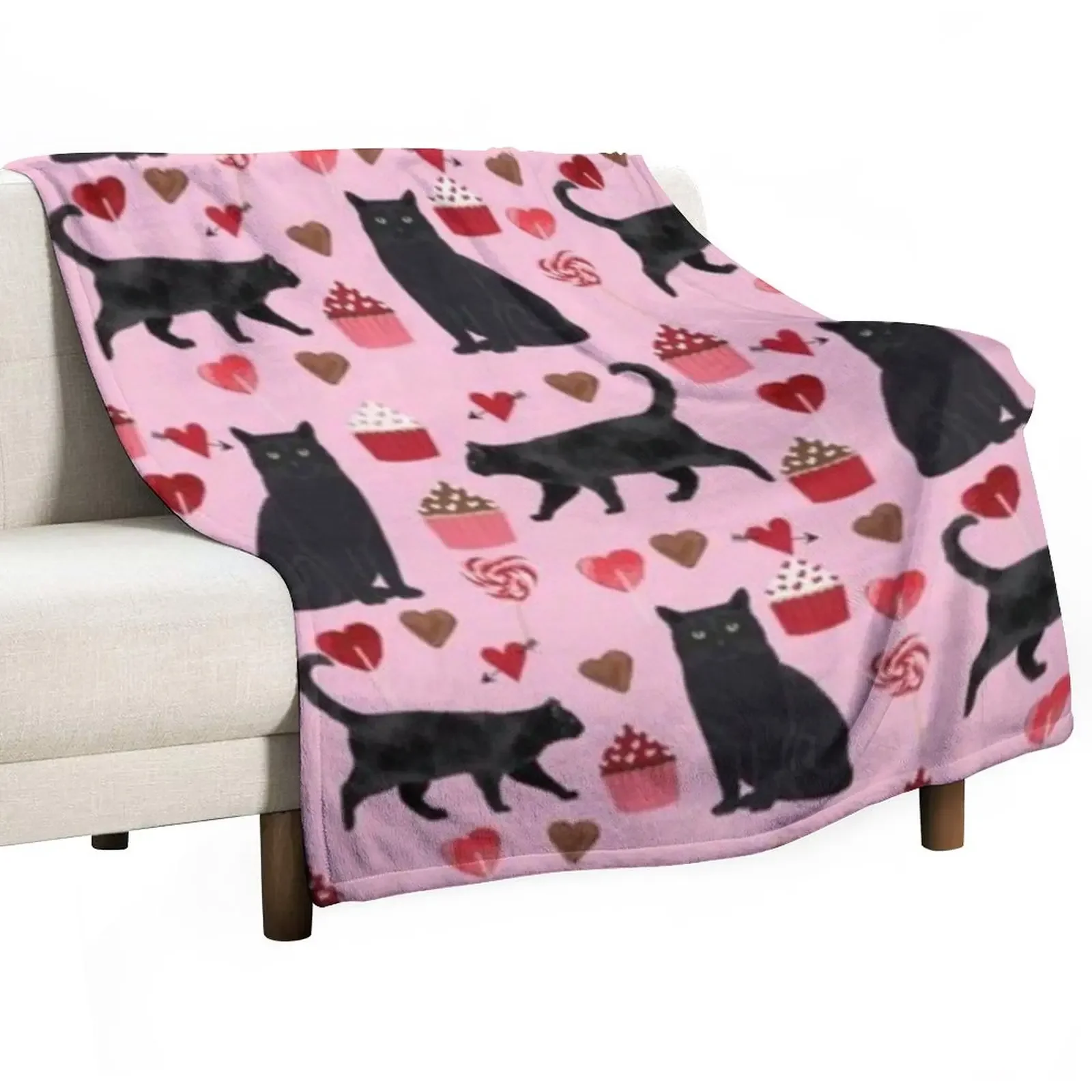 BLACK CAT VALENTINE'S DAY Throw Blanket Moving Bed covers Personalized Gift Blankets