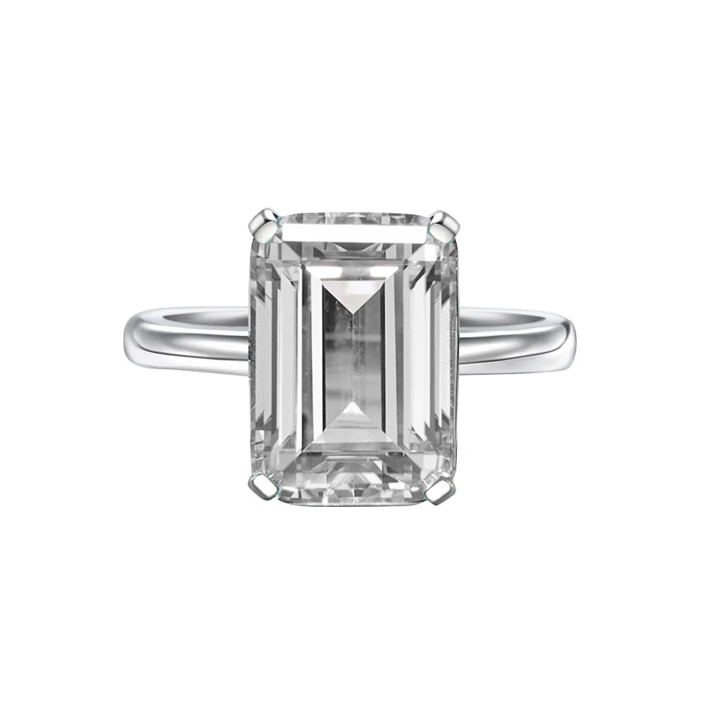 Simplified New S925 Silver Atmospheric Rectangular Car Flat 10 * 14 Luxurious High Carbon Diamond 7-carat Ring Wedding Jewelry