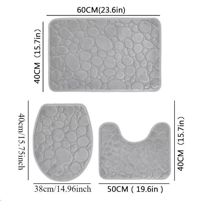  3pcs/Set Solid Color Simple Bathroom Water-absorbing and Non-slip Floor Mat Stone Pattern, Comfortable and Soft, Three-piece Set 