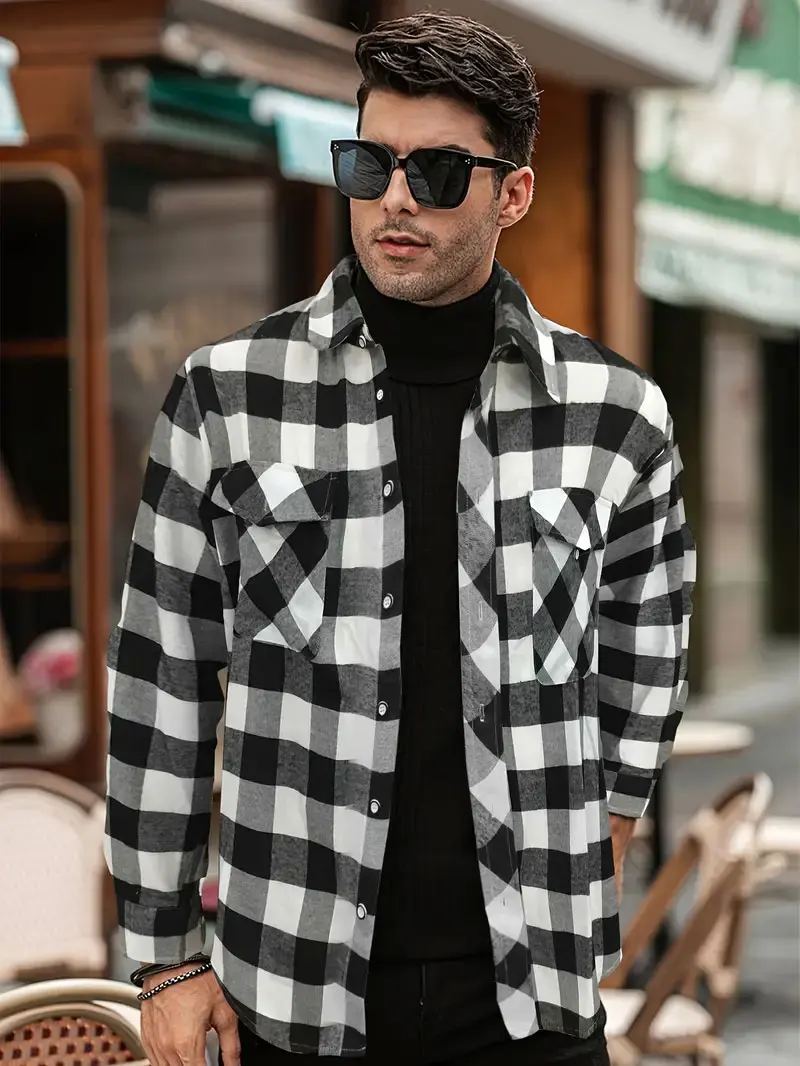 

Men's Plaid Shirt Plus Size Fashion Casual Long Sleeve Shirt For Men's Clothing