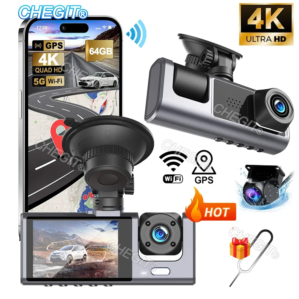 

4K WIFI GPS Car Dvr 2/3Channels Video Recorder Front inside AHD 1080P Rear View Camera DashCam Cars Camera 24H Parking Monitor