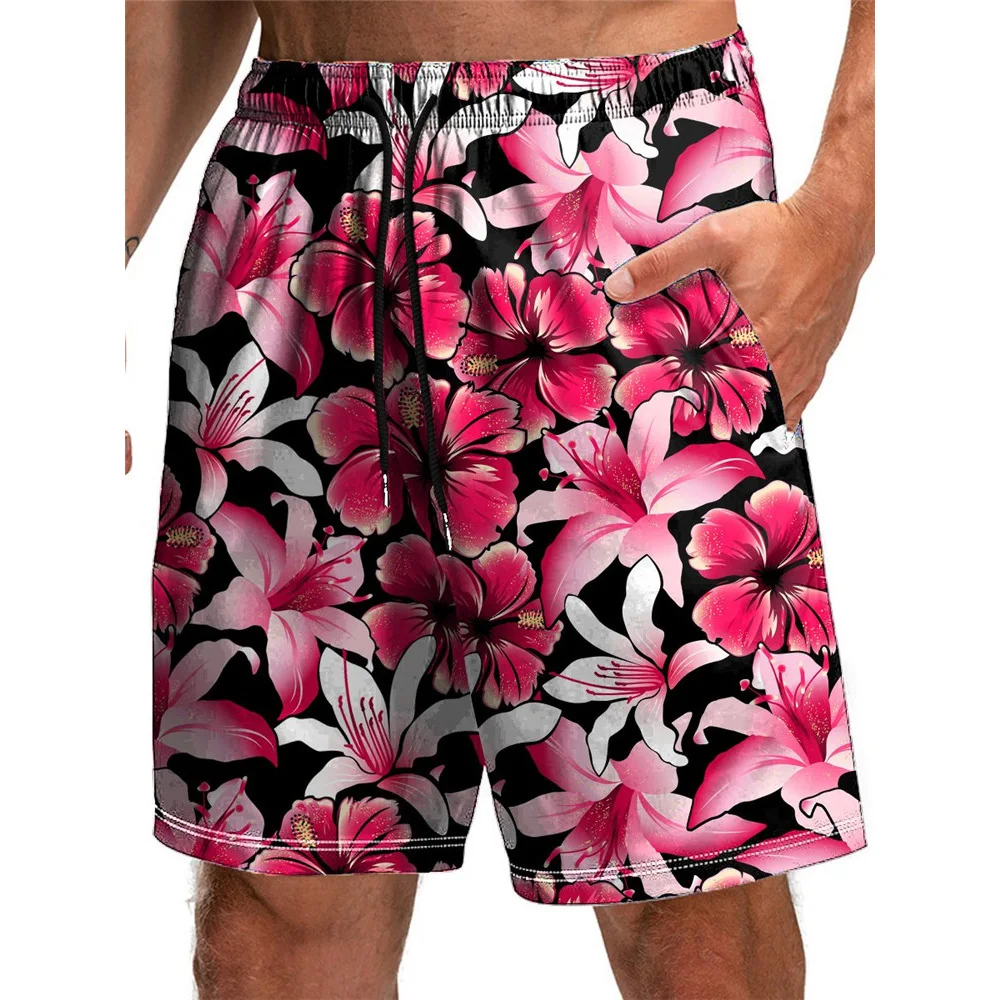 HXFashion Men\'s Shorts Hawaii Bohemia Skull Leaf Floral 3D Printed Board Shorts Polyester Casual Pockets Pants Sportswear