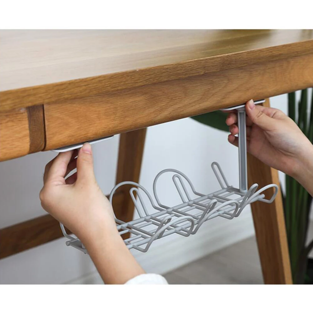 

Premium Under Desk Storage Holder Grey Sturdy Office ganizer Hanging Basket for Pen Cable PhoneDesk Storage Basket Office