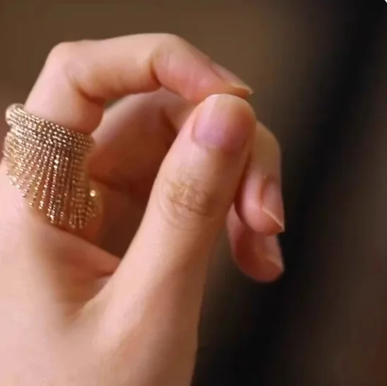 مجوهرات إيطالية عالية طبق الأصل 14k الذهب معبأ شبكة شرابة خواتم كوكتيل للنساء بيان أنيق حفلة فنجر باند الإكسسوار #2
