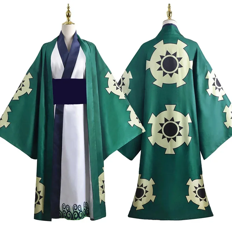 Disfraz de Anime Roronoa Zoro, bata tipo kimono de una pieza, peluca, juego de rol, fiesta de Navidad, Carnaval, Trafalgar Law, traje completo para hombres