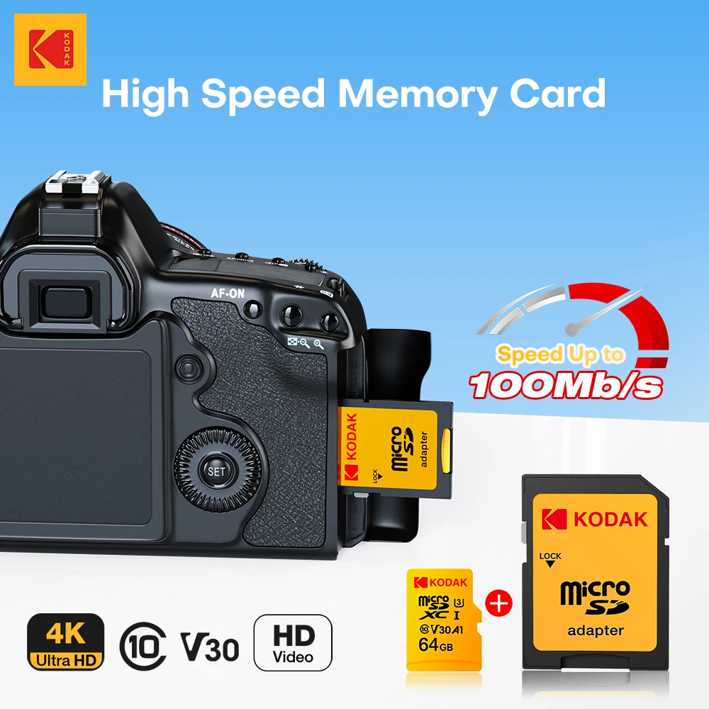 Kodak Memory Card C10 64GB Monitoring Driving Recorder Special 128GB 256G 4K Ultra HD Camera with SD Adapter for Games  Drones