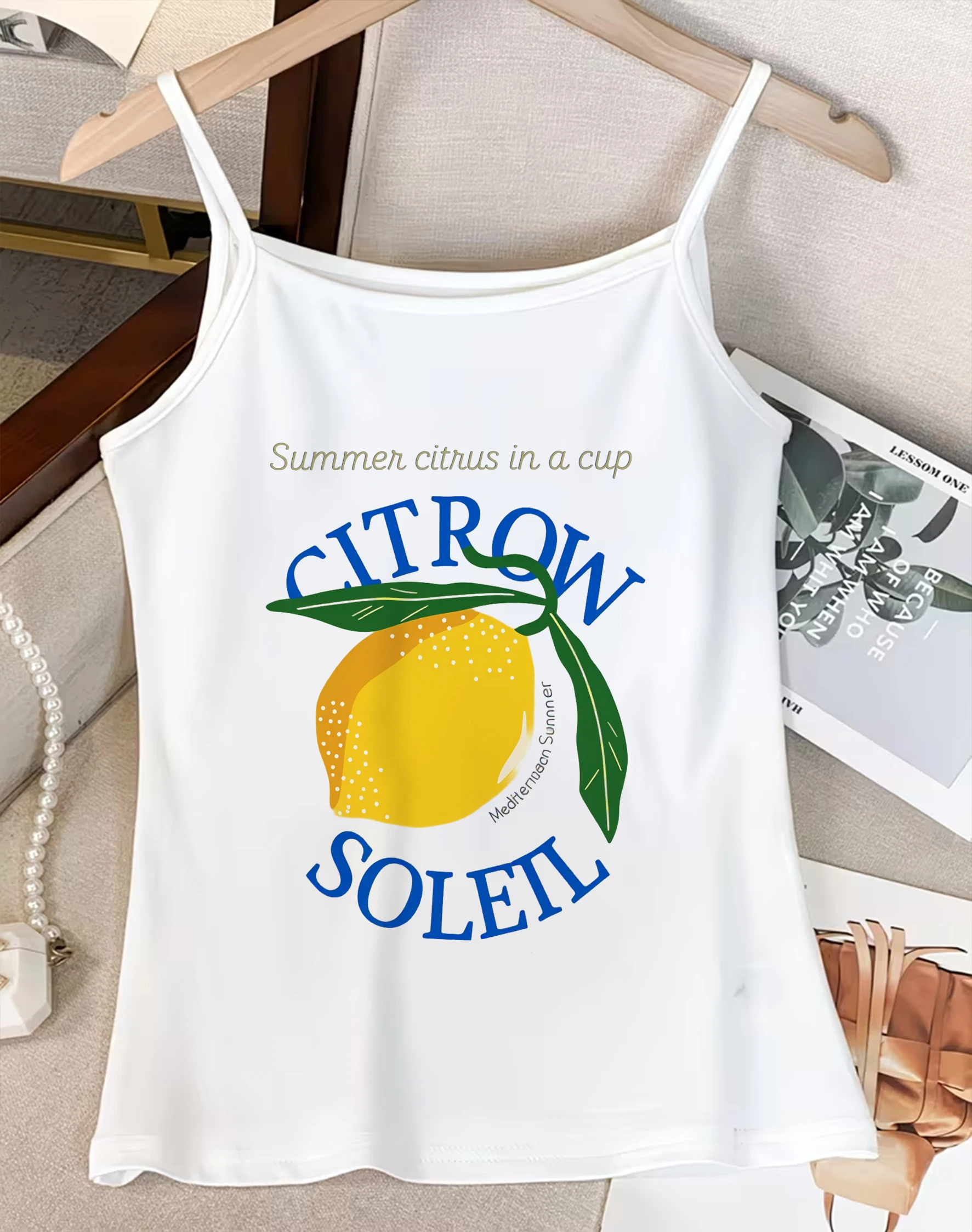 Citron Soleil Graphic Tank Top Cute Fruit Art Cami Y2K Aesthetic Harajuku Streetwear Slim Fit Crop Top Sexy Vest For Women