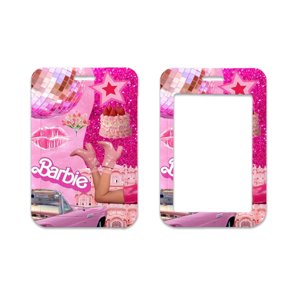 Porte-carte Barbie en polyester, lanière porte-carte d'identité, lanière mignonne filles femmes, porte-clés cadeaux