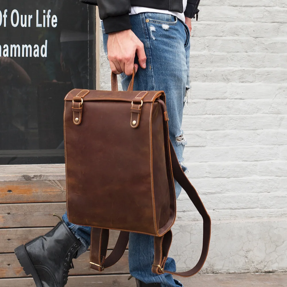 Heavy Duty Leather Hiking Backpack - Spacious Full Grain Cowhide Bag, Retro Outdoor Travel Pack for Men Camping & Commute