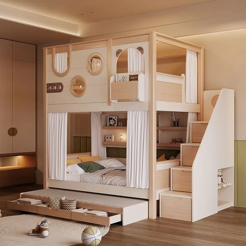Nordic upper and lower bunk double-layer heightened mother-child bed small apartment children's room upper and lower beds
