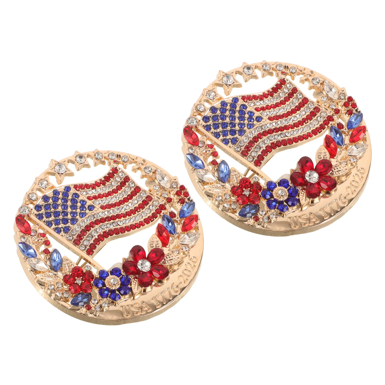 2Pcs American Flag Rhinestone Brooch Patriotic Lapel Pin for Memorial Day Independence Day July Fourth Veterans