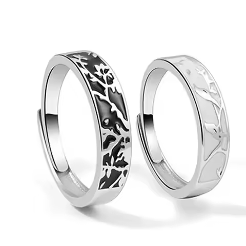 Buyee 925 Sterling Silver Couples Ring Sets Delicate Bird &amp; Plum Blossom Patterns Ring for Women Men Fashion Fine Jewelry Circle