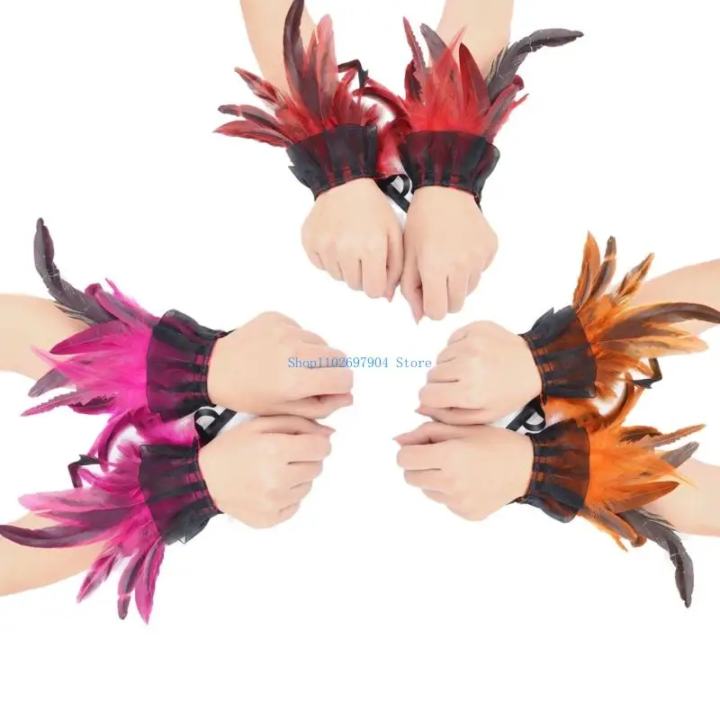 N7YF أكمام ذراع الهالوين قابلة لإعادة الاستخدام من الريش لملابس الحفلات والتصوير الفوتوغرافي الإبداعي #5