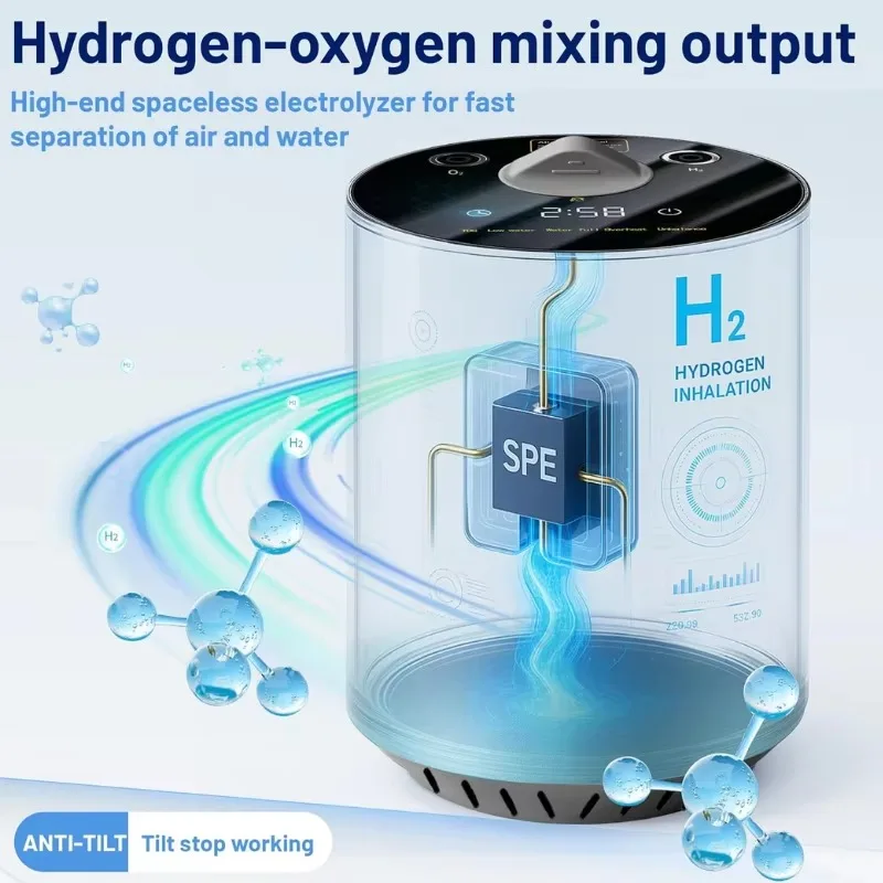 Elektryczny generator wodoru do inhalacji z certyfikatem CE, 225 ml/min, elektrolizer, generator H2 do użytku domowego.