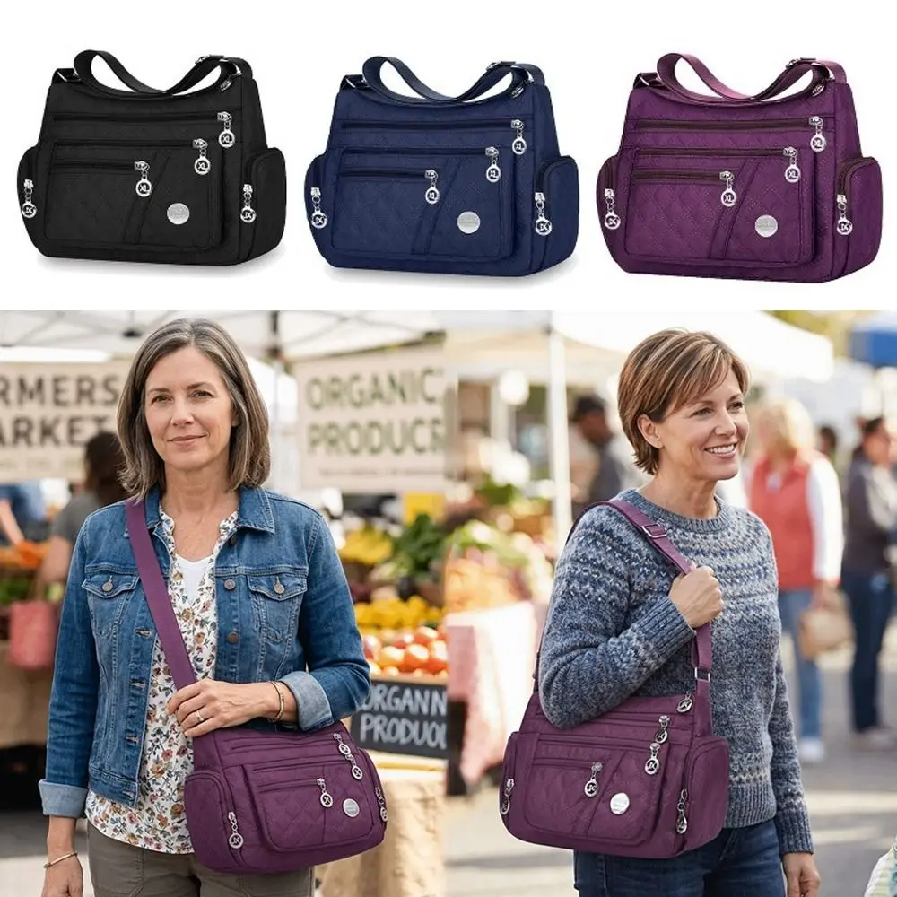 Fashionable Square Shape Crossbody Bag Oxford Large Capacity Shoulder Bag Zipper Closure Multi-layer Tote For Men Women