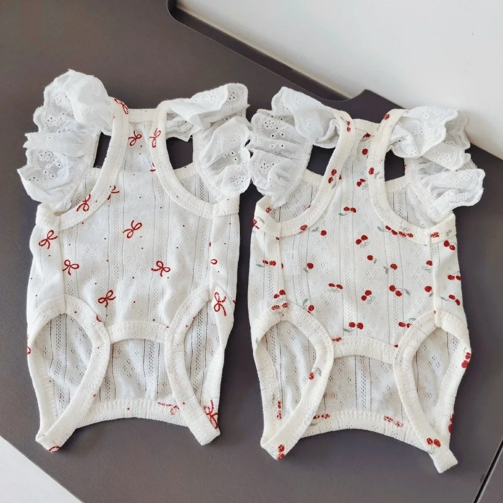 Bow Print Dog Pajamas Flying Sleeve Comfortable Wrap Belly Suit Breathable Full Belly Protection Dog T-Shirt