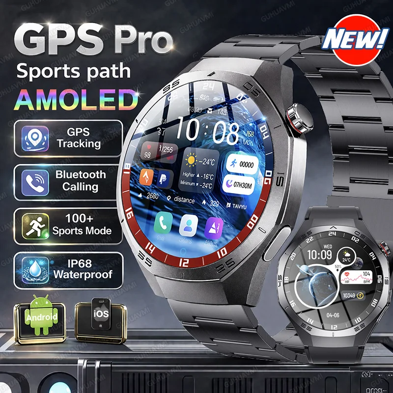 

2026New GPS Smart Watch AMOLED Screen Bluetooth Call IP68 Waterproof Sports Fitness tracker health Smartbracelet Men iOS&Android