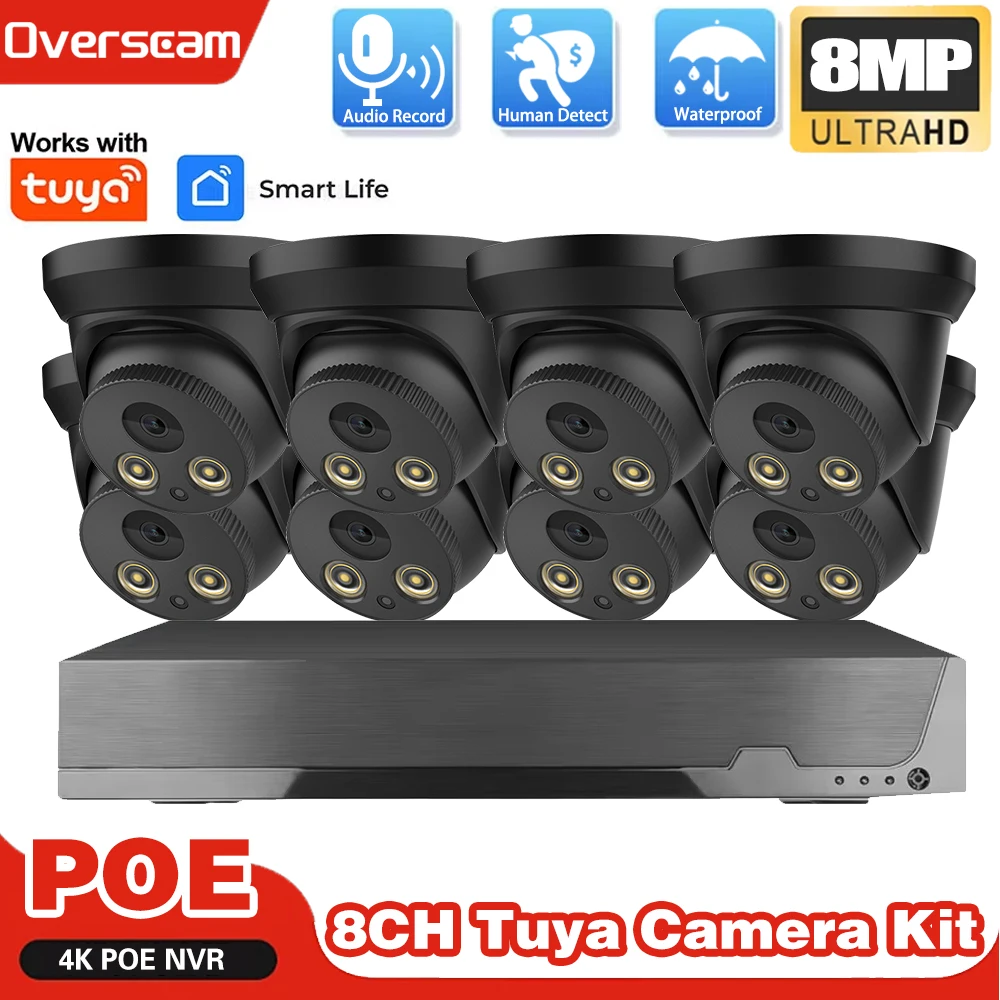 

SmartLife 8CH 8MP4K POE Система видеонаблюдения Аудиозапись TUYA NVR Комплект CCTV Уличная IP-камера H.265 P2P Набор видеонаблюдения