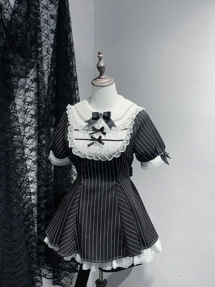 Japanese Mine Style Mass-Produced Lace Splicing Doll Collar High Waist Lace-up Plaid Dress High Waist Shorts Two-Piece Set Women