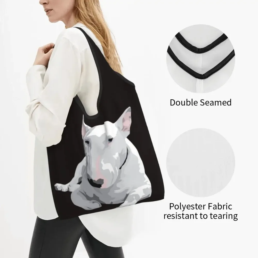 Fashion Printed English Bull Terrier Dog Shopping Tote Bag Portable Shopper Shoulder Animal Pet Handbag