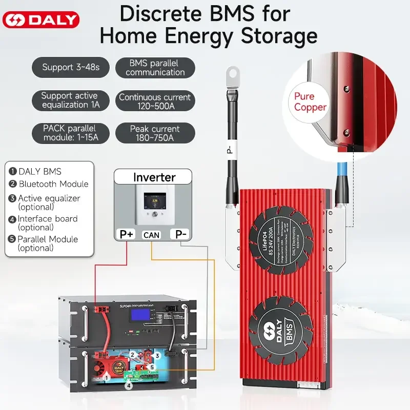 Daly Smart BMS 4S Lifepo4 8S 16S 30A 40A 120A 200A 300A 400A 500A Bluetooth APP for Inverter Solar RV