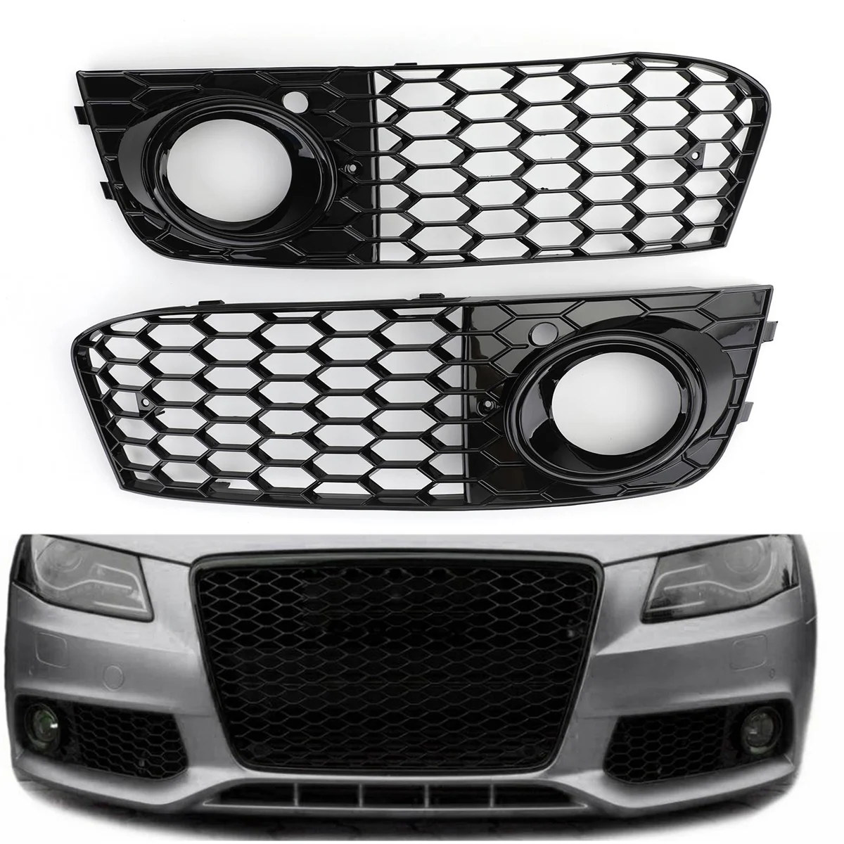 Black Car Front Fog Light Mesh Grille Cover for Audi A4 B8 2009 2010 2011 2012 Fog Lamp Honeycomb Grille