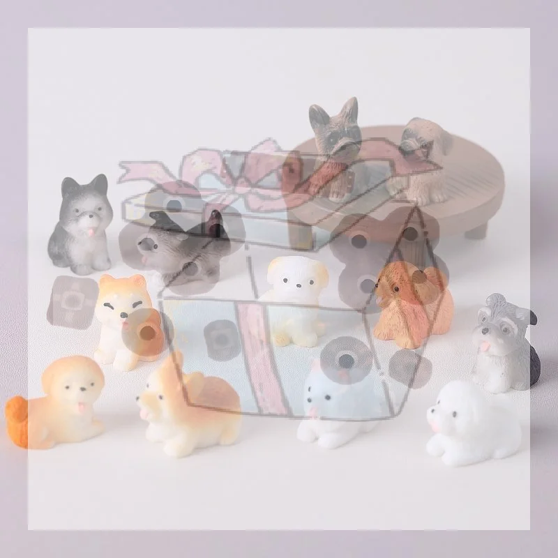 2pcs Dollhouse Cute Puppy Dog Model Kawaii Mini Animal 1:12 Figurine Miniature Resin Keychain DIY Landscape Scene Decor Ornament