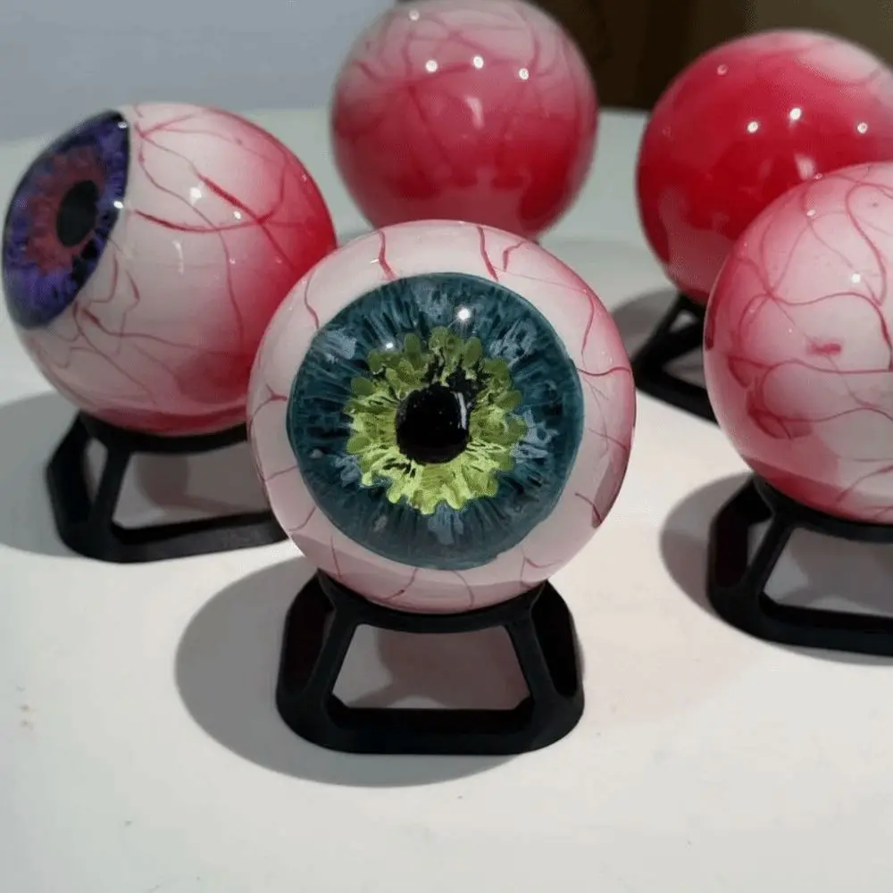 Hyper-Realistic Eyeball Ornament 3D Hand-Painted Halloween Sculpture Multicolor with Base Desktop Decor Figurine Gothic Decor