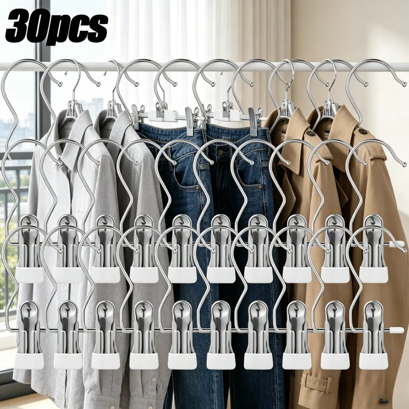 Pinzas Multifuncionales para Ropa, Pinzas para Colgar Pantalones, Cesto para Ropa Sucia, Gancho para Sombreros sin Rastro - Organizador de Almacenamiento de Ropa