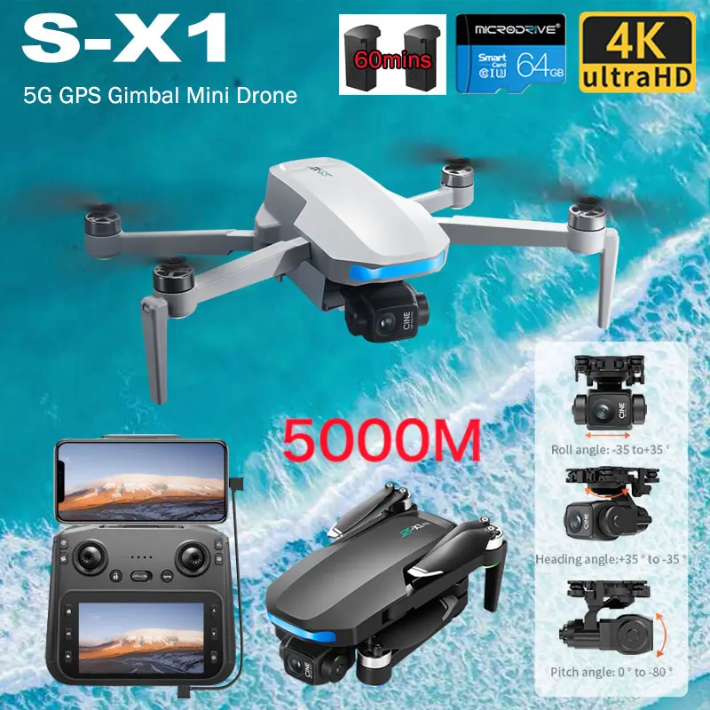 S-X1 Mini Drone with Screen 3-Axis Anti-shake Gimbal 4K Aerial Brushless Drones RC Quadcopter 5G GPS 8K HD Cameras EIS RC Dron