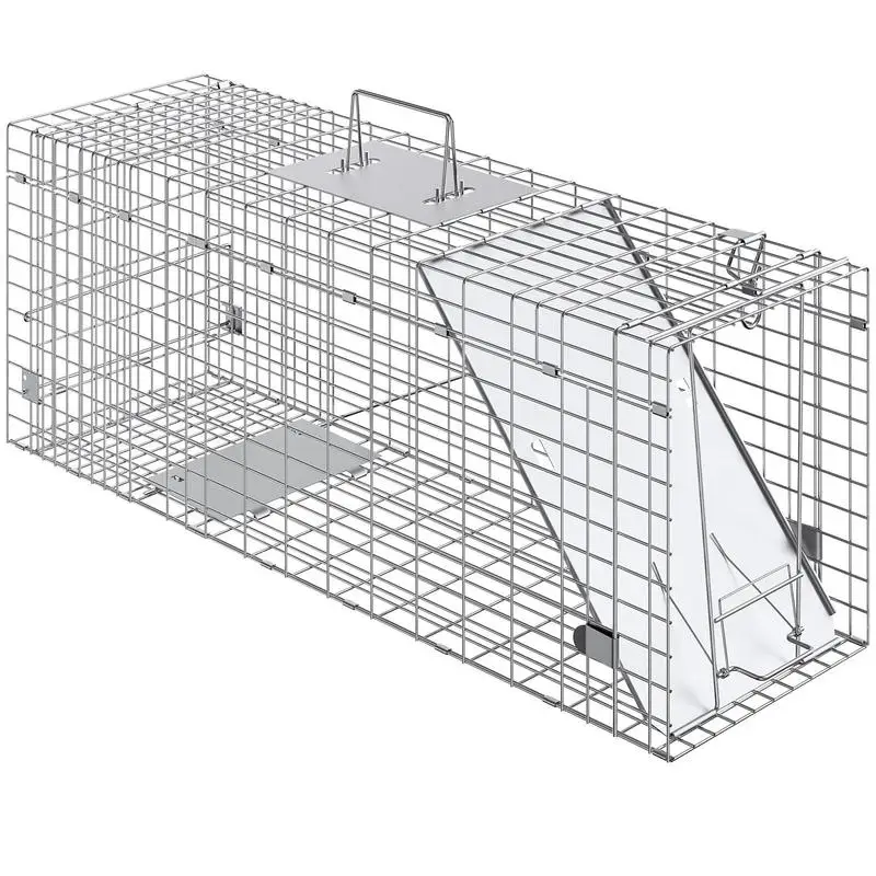

Free Shipping-Live Animal Cage Trap, 31" x 10" x 12" Humane Cat Trap Galvanized Iron, Folding Animal Trap with Handle for Rabbit