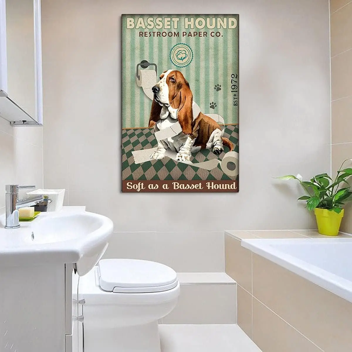 Metal Poster, Funny Basset Hound, Bathroom Wall Art Decor, 8X12 Inches