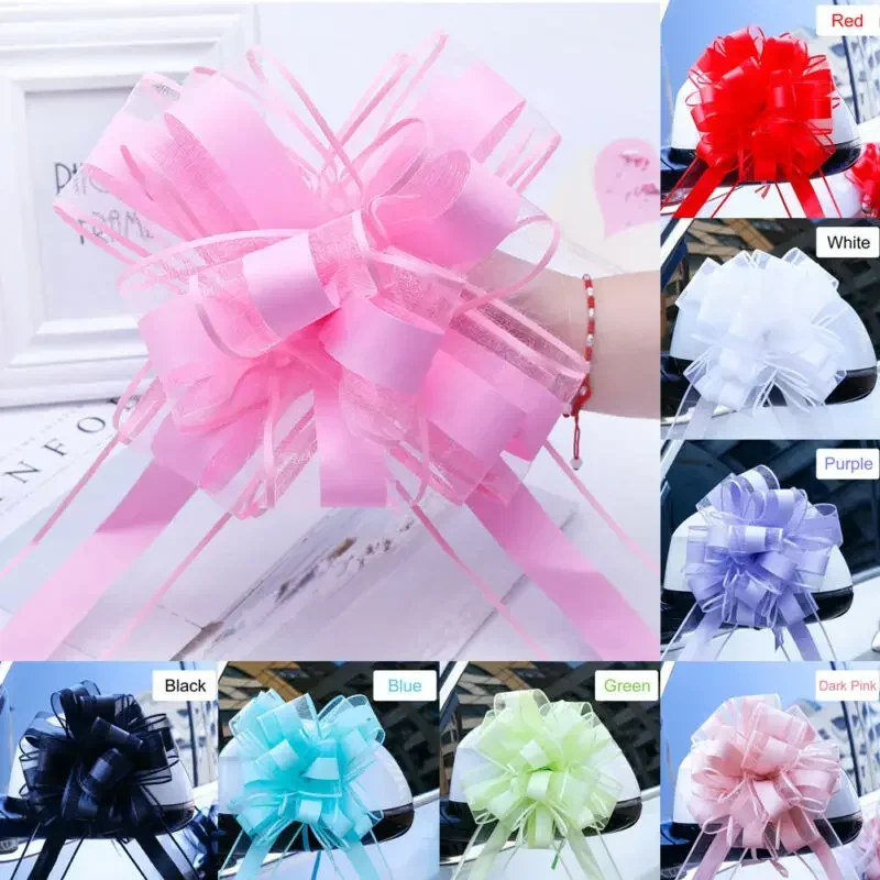 

20pcs White/Silver/Pink Extra Large Snow Yarn Pull Bow Ribbon for Gift Packing Party Festive Wedding Car Door Handle Decoration